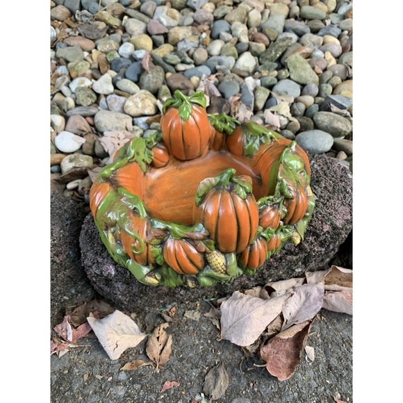 Other - Vintage 1984 Hand Painted Ceramic Pumpkin Patch Candy Dish Fall Decor 8 Inch
